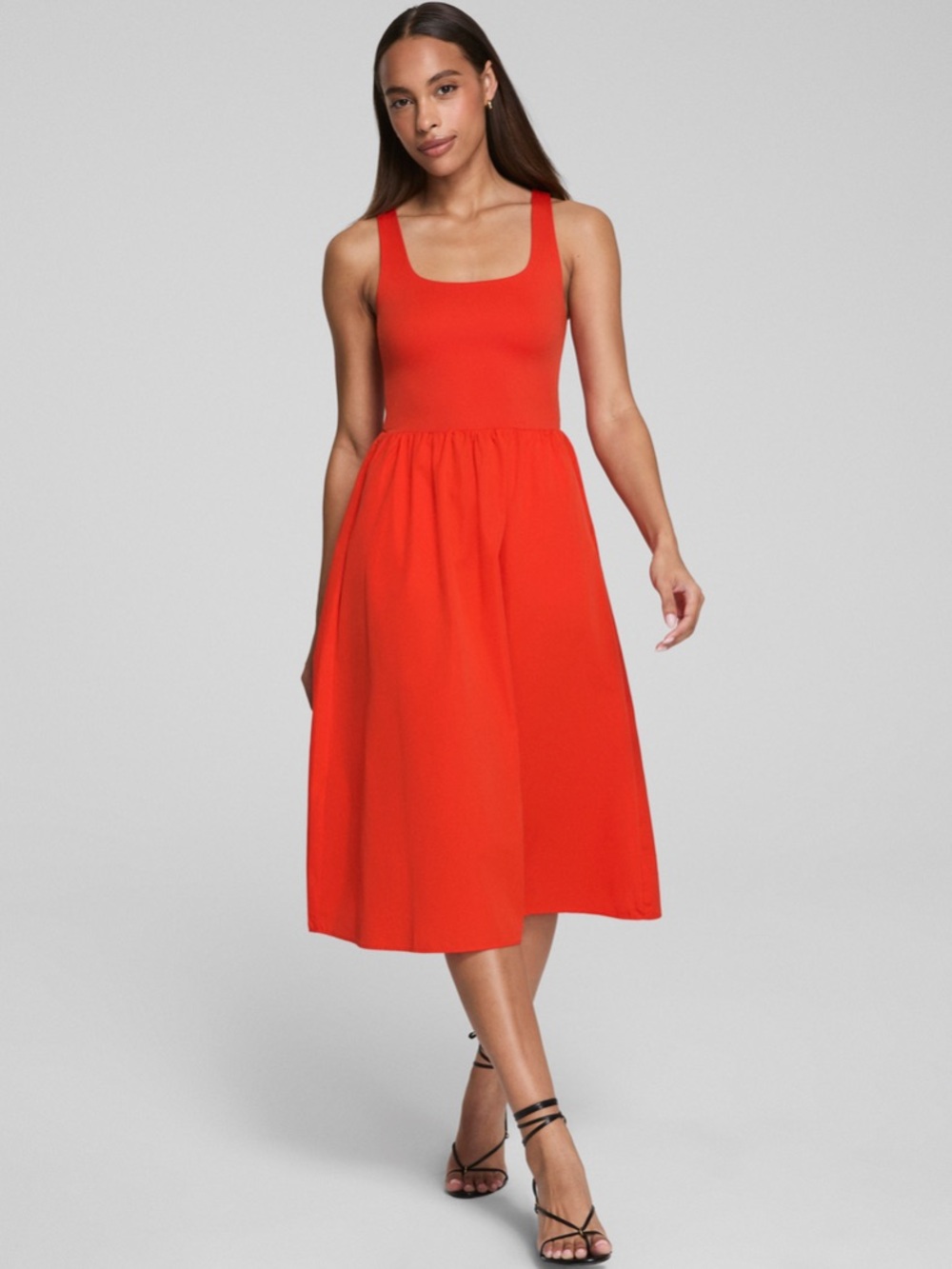 Spanx Mixed Media Tank Midi Dress Size M Poppy Orange